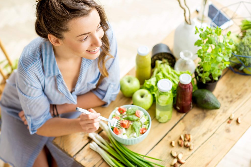 woman health meal vegetables fruit